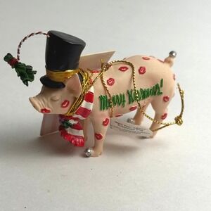 Westland Giftware Kissmas Pig Ornament‎ Top Hat Scarf Kiss Lips Holiday
